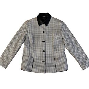 Lafayette 148 Tweed Leather Collar Jacket Size 14